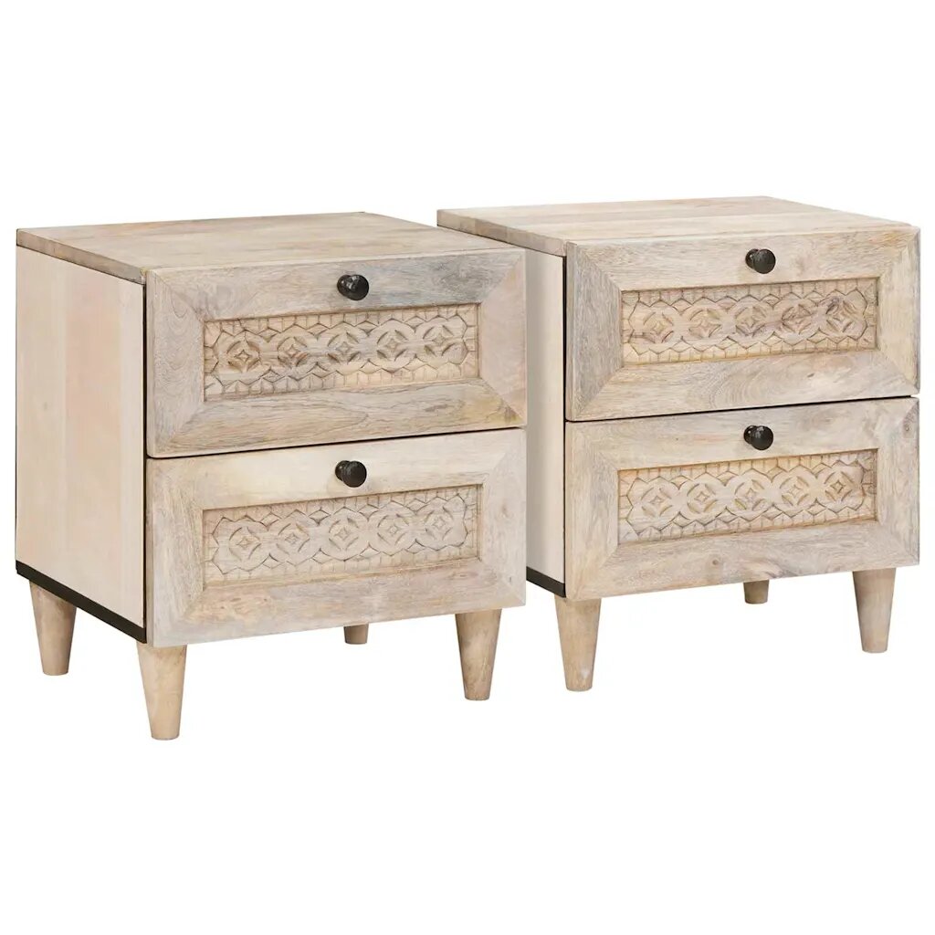 vidaXL Нощен шкаф 2 бр. Бяло 40 x 33 x 46 см Инженерна дървесина