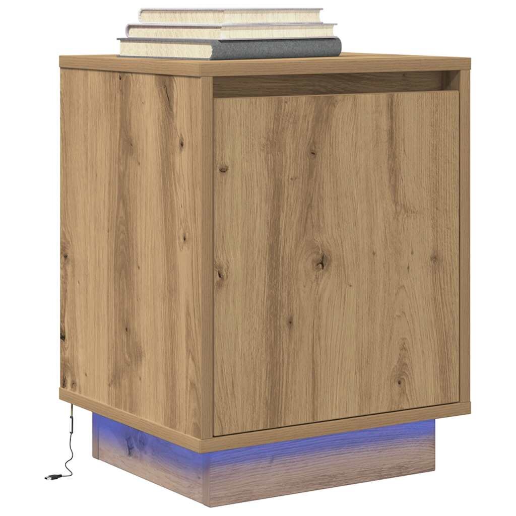vidaXL Нощен шкаф с LED осветление Artisan Oak 38x34x50 cm