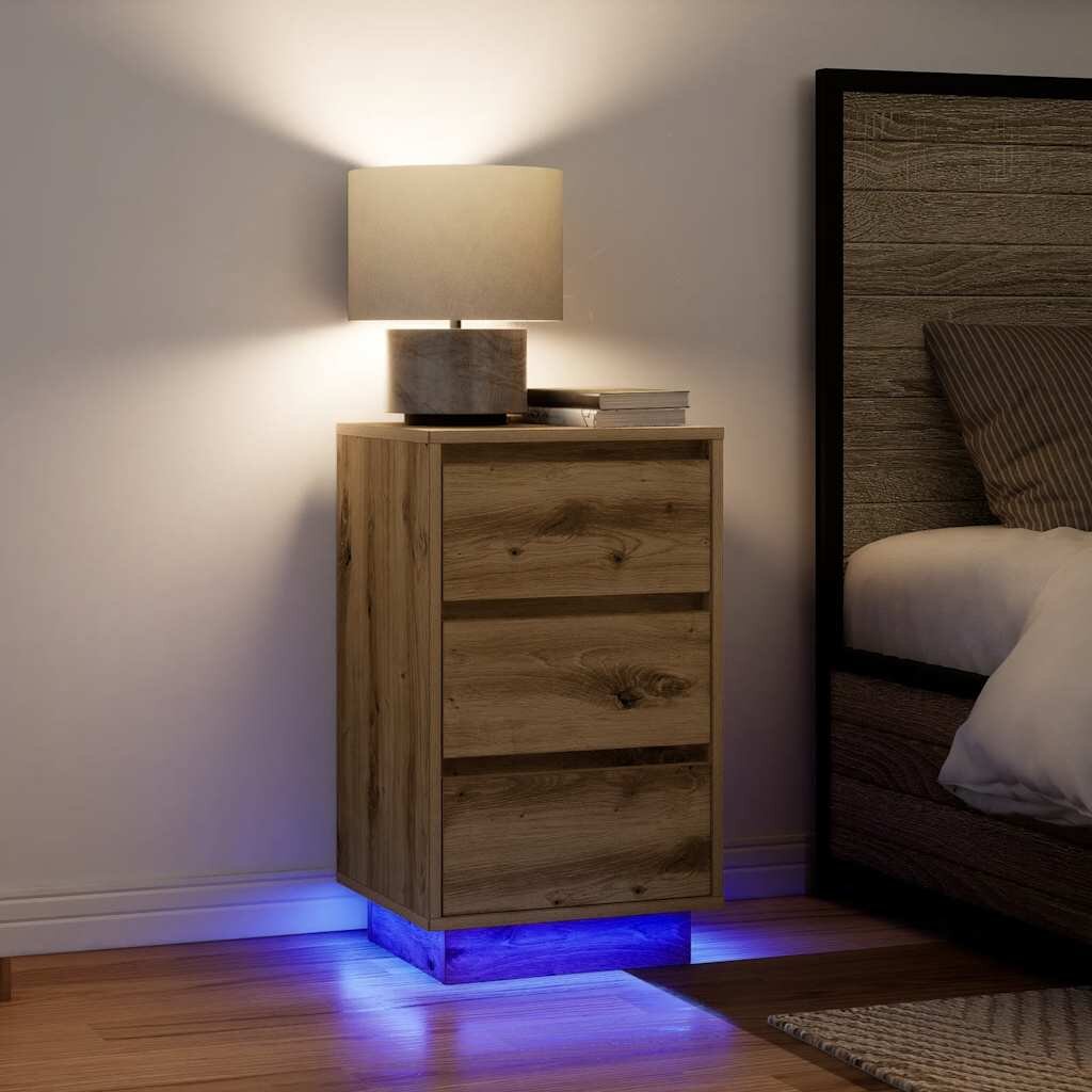 vidaXL Нощен шкаф с LED осветление Artisan Oak 38x34x65 cm