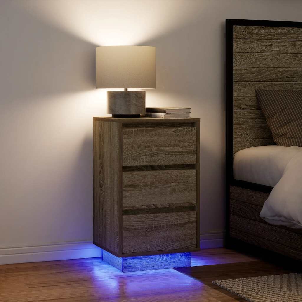 vidaXL Нощен шкаф с LED осветление Дъб Сонома 38x34x65 cm