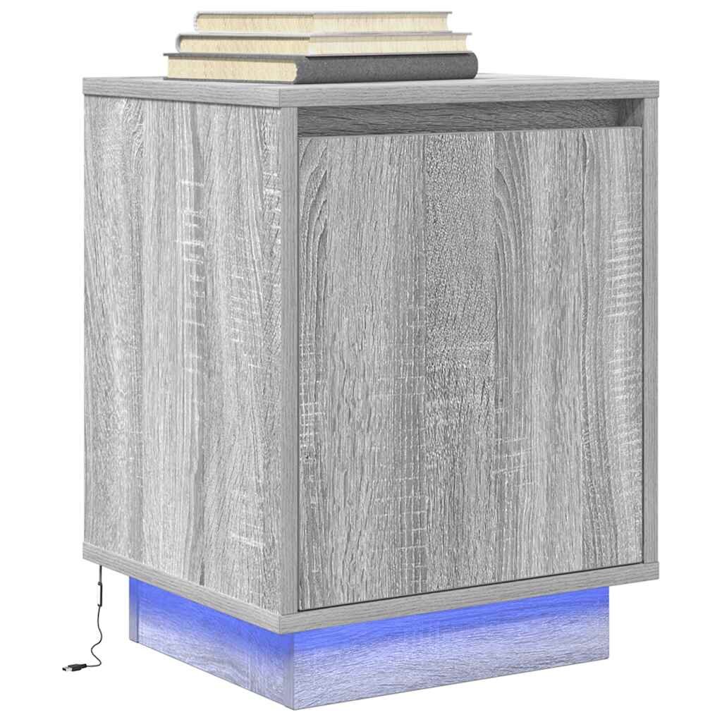 vidaXL Нощен шкаф с LED осветление Grey Sonoma 38x34x50 cm