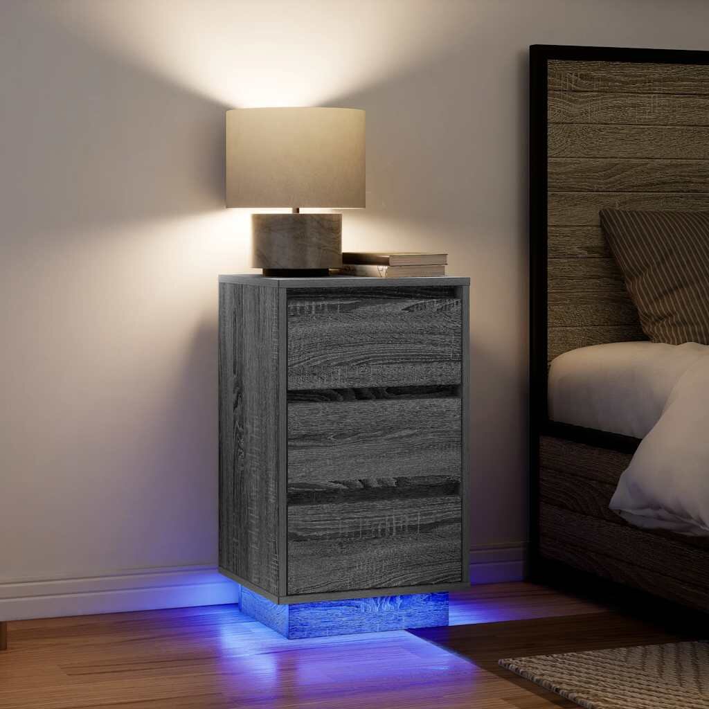 vidaXL Нощен шкаф с LED осветление Grey Sonoma 38x34x65 cm