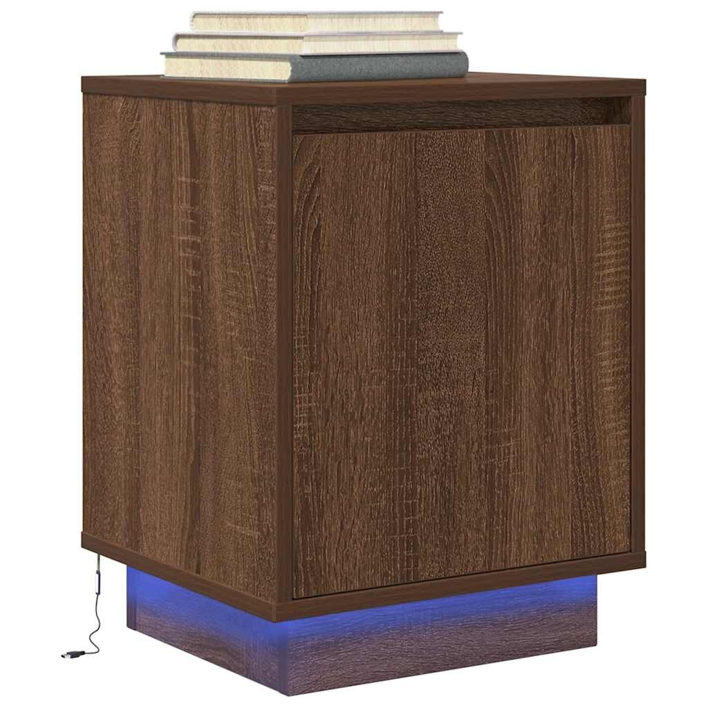vidaXL Нощен шкаф с LED осветление Кафяв дъб 38x34x50 cm