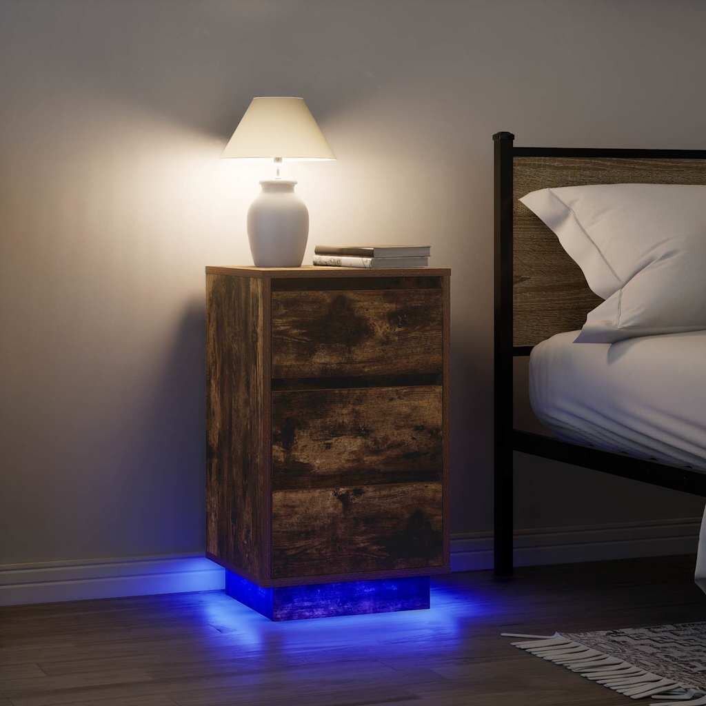vidaXL Нощен шкаф с LED осветление опушен дъб 38x34x65 cm