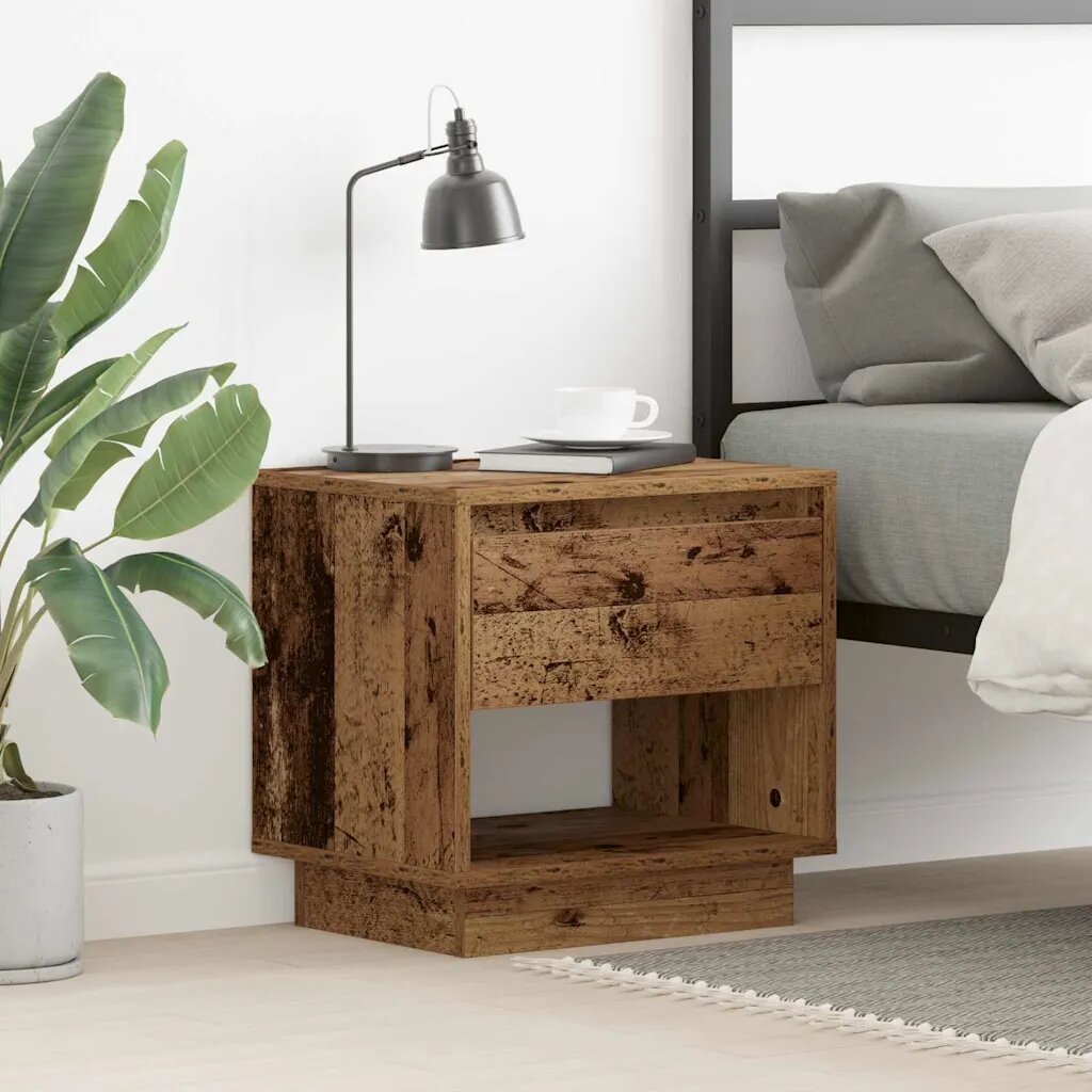 vidaXL Нощна маса Старо дърво 45 x 34 x 44 см Инженерна дървесина