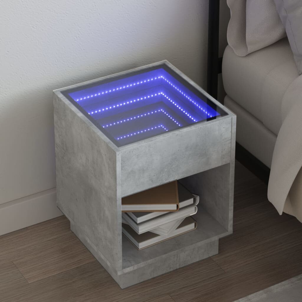 vidaXL Нощна масичка с Infinity LED бетонно сива 40x40x50 см