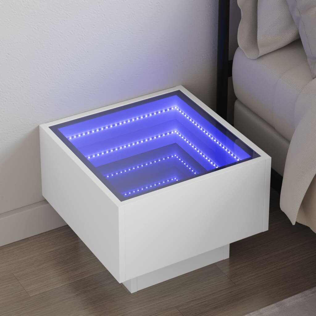 vidaXL Нощна масичка с Infinity LED бяла 40x40x30 см