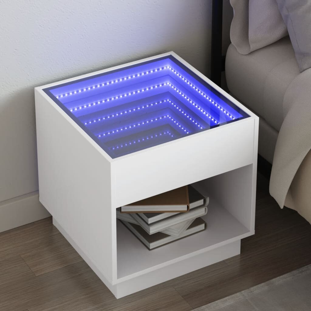 vidaXL Нощна масичка с Infinity LED бяла 50x50x50 см