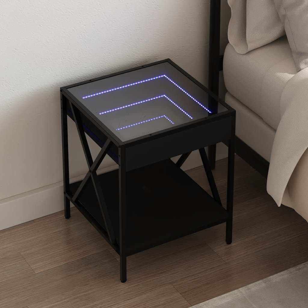 vidaXL Нощна масичка с Infinity LED черна 40x40x49 см