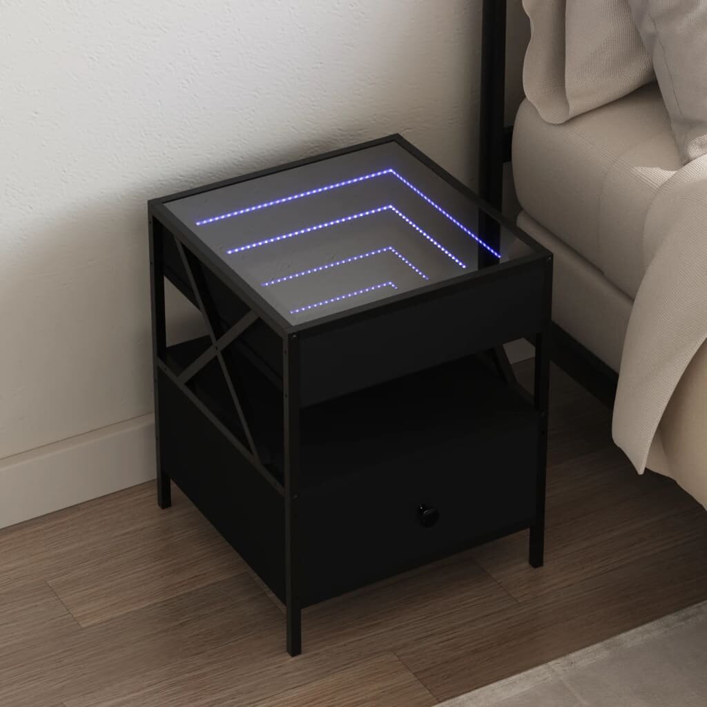 vidaXL Нощна масичка с Infinity LED черна 40x40x51 см