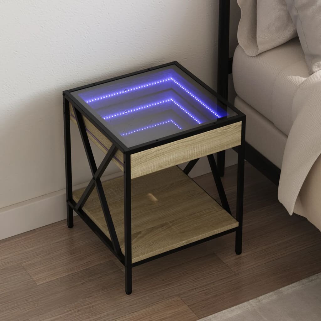 vidaXL Нощна масичка с Infinity LED дъб сонома 40x40x49 см