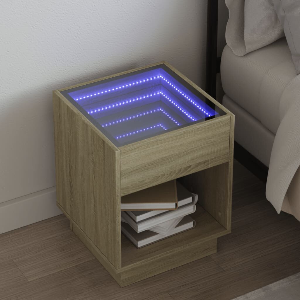 vidaXL Нощна масичка с Infinity LED дъб сонома 40x40x50 см