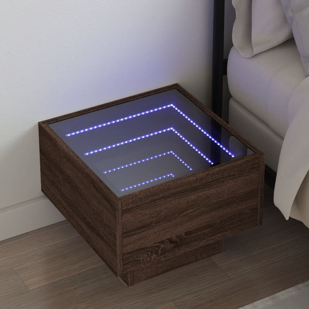vidaXL Нощна масичка с Infinity LED кафяв дъб 40x40x30 см