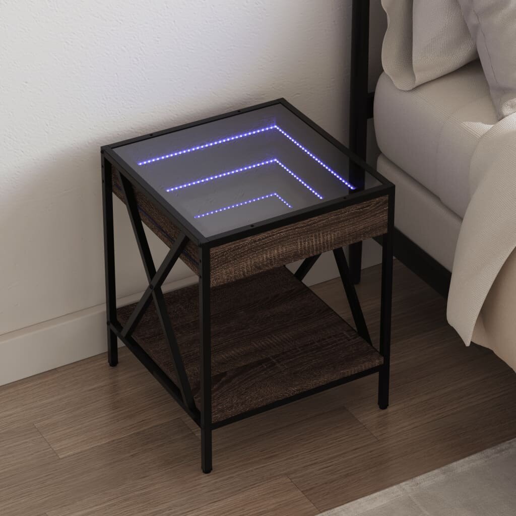 vidaXL Нощна масичка с Infinity LED кафяв дъб 40x40x49 см