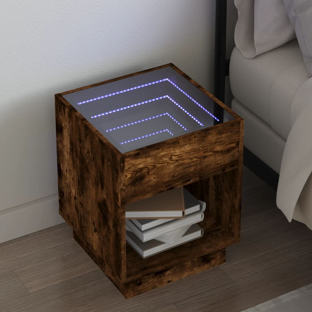 vidaXL Нощна масичка с Infinity LED кафяв дъб 40x40x50 см