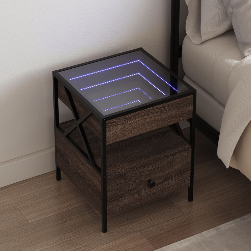 vidaXL Нощна масичка с Infinity LED кафяв дъб 40x40x51 см