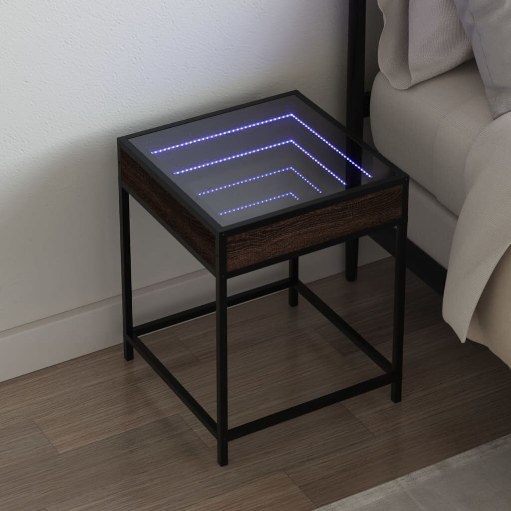 vidaXL Нощна масичка с Infinity LED кафяв дъб 40x40x51 см