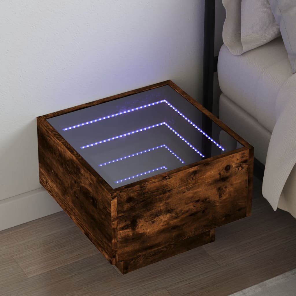vidaXL Нощна масичка с Infinity LED опушен дъб 40x40x30 см