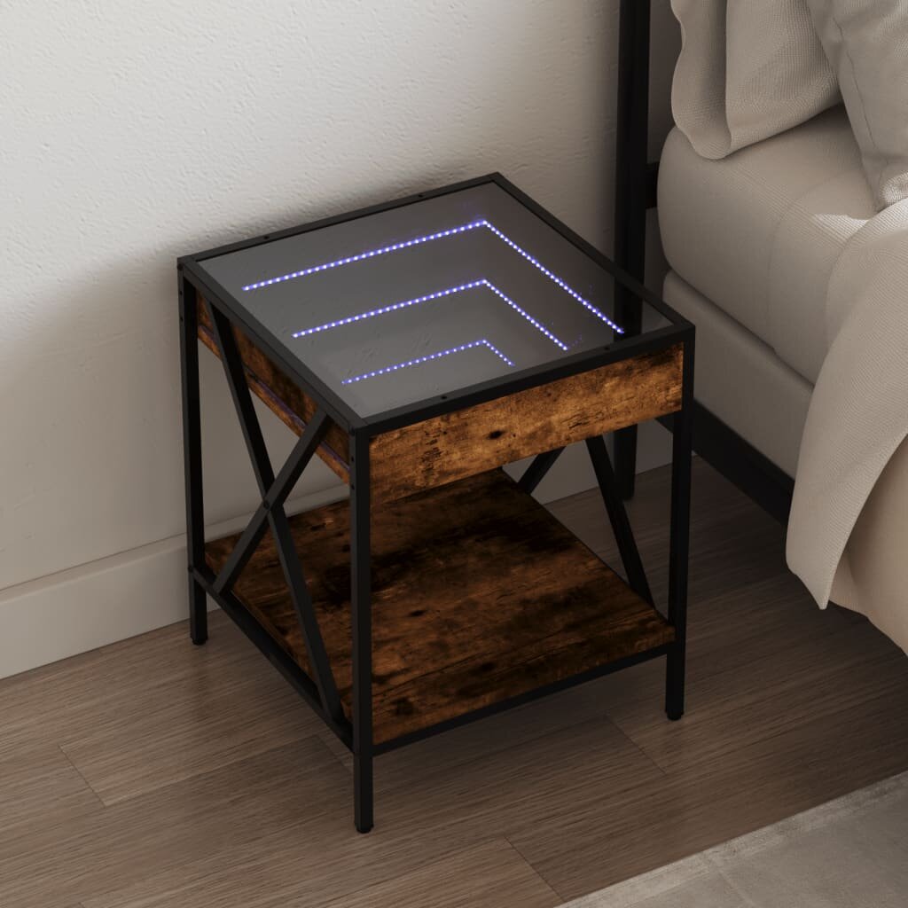 vidaXL Нощна масичка с Infinity LED опушен дъб 40x40x49 см