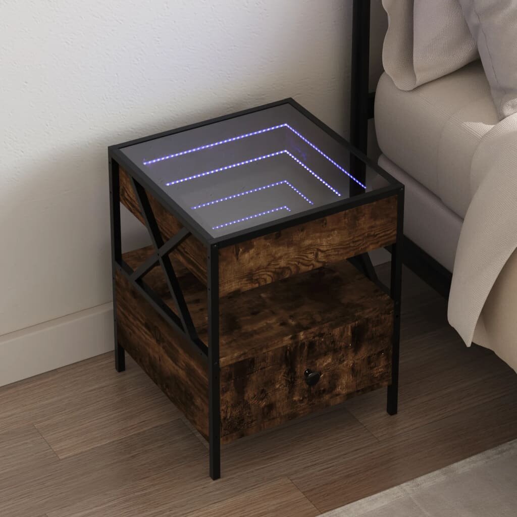 vidaXL Нощна масичка с Infinity LED опушен дъб 40x40x51 см