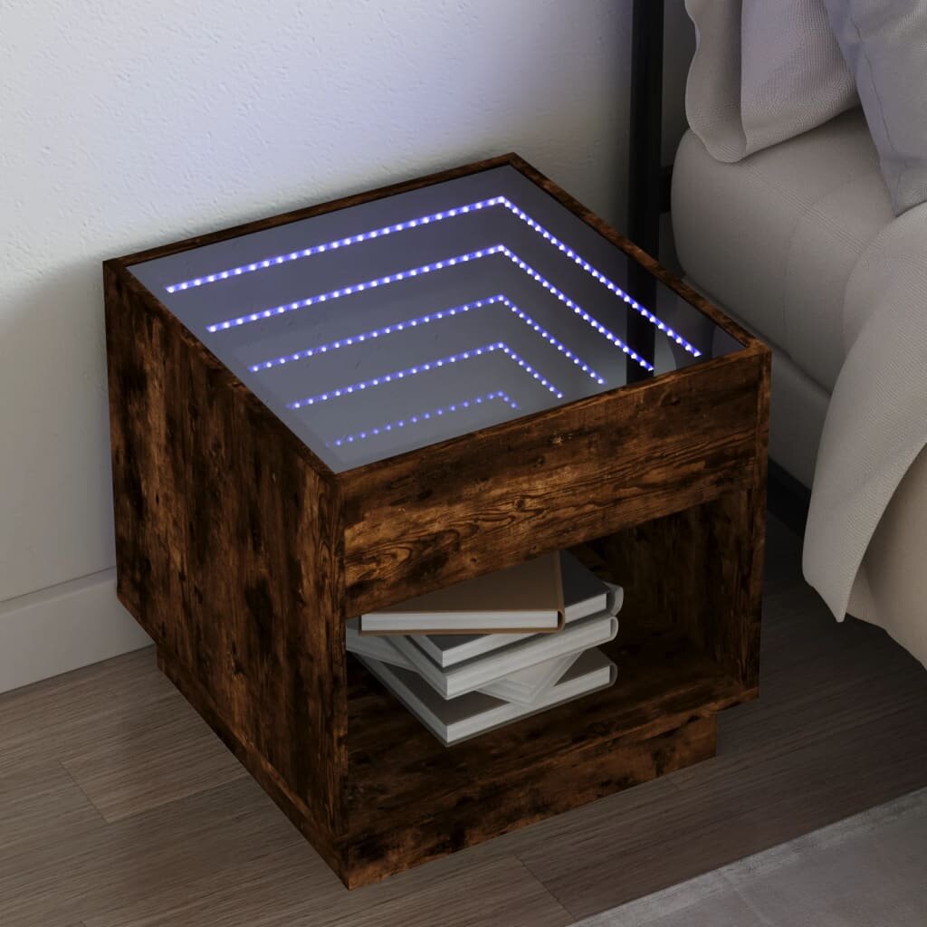 vidaXL Нощна масичка с Infinity LED опушен дъб 50x50x50 см