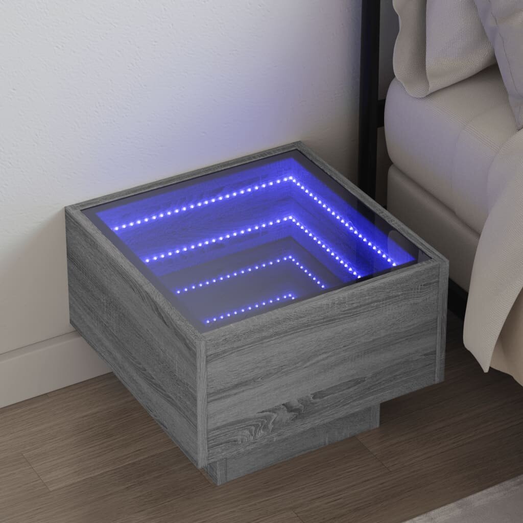 vidaXL Нощна масичка с Infinity LED сив сонома 40x40x30 см
