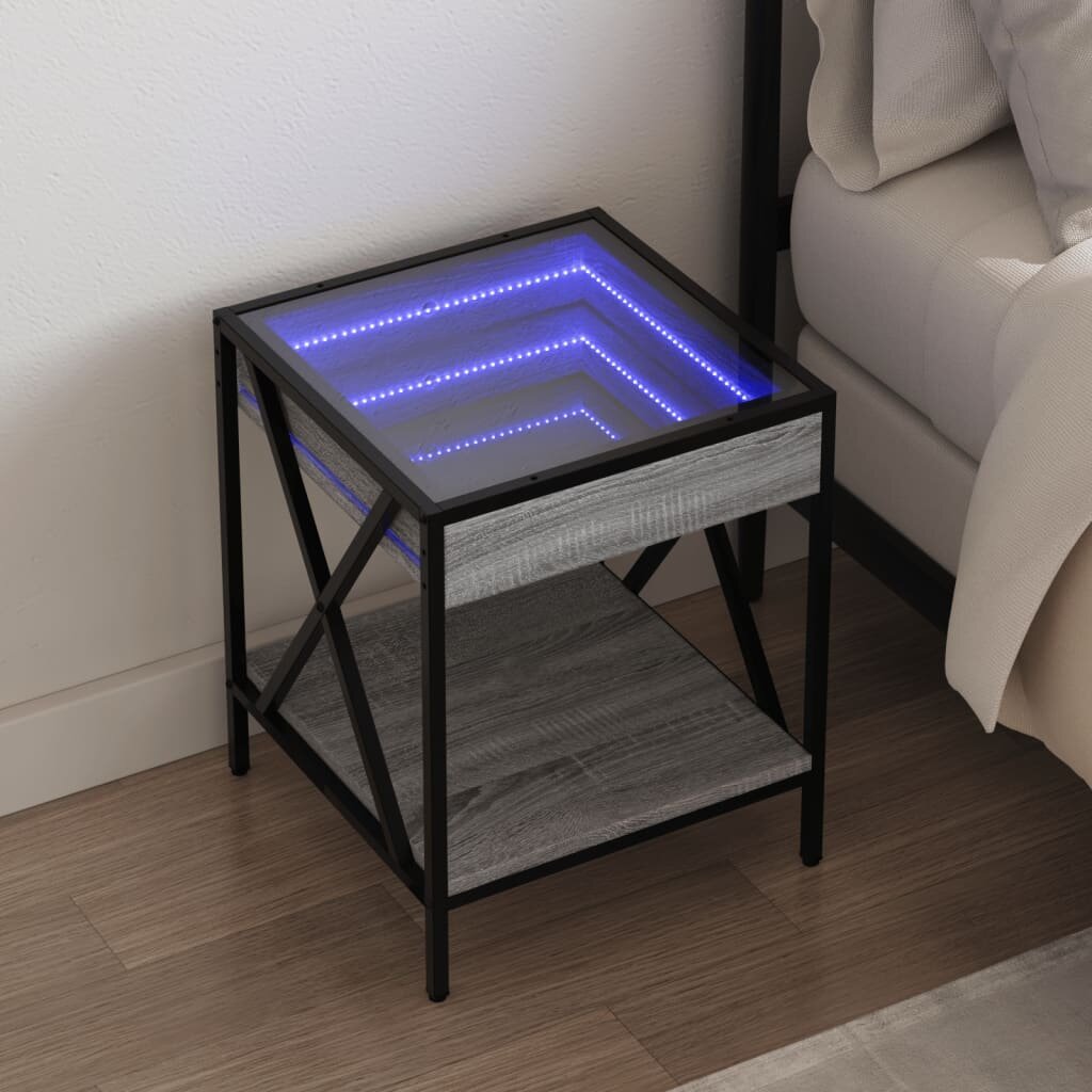 vidaXL Нощна масичка с Infinity LED сив сонома 40x40x49 см