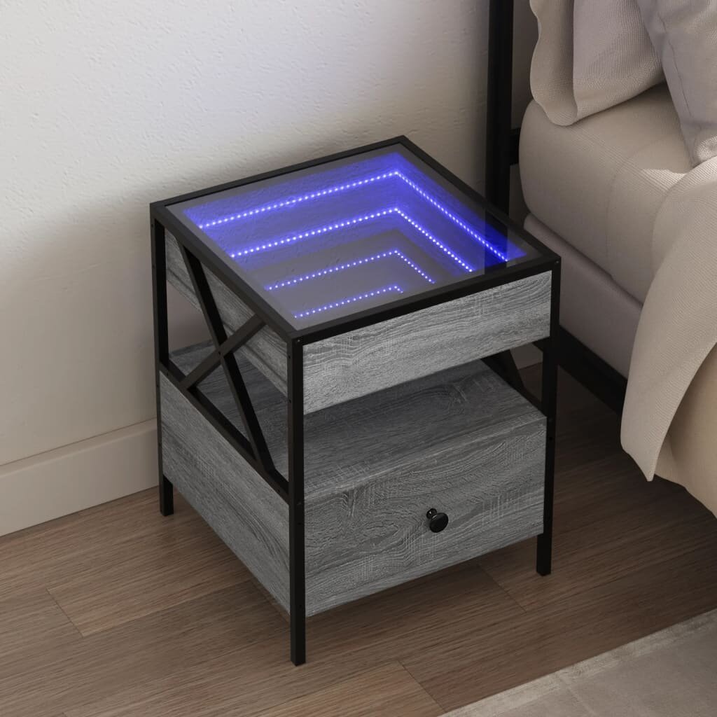 vidaXL Нощна масичка с Infinity LED сив сонома 40x40x51 см