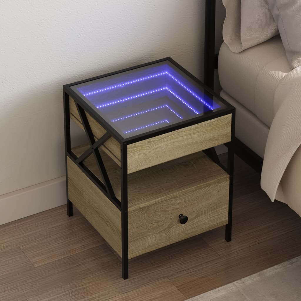 vidaXL Нощна масичка с Infinity LED сонома дъб 40x40x51 см
