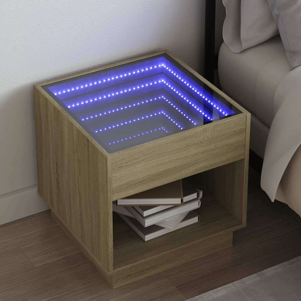 vidaXL Нощна масичка с Infinity LED сонома дъб 50x50x50 см