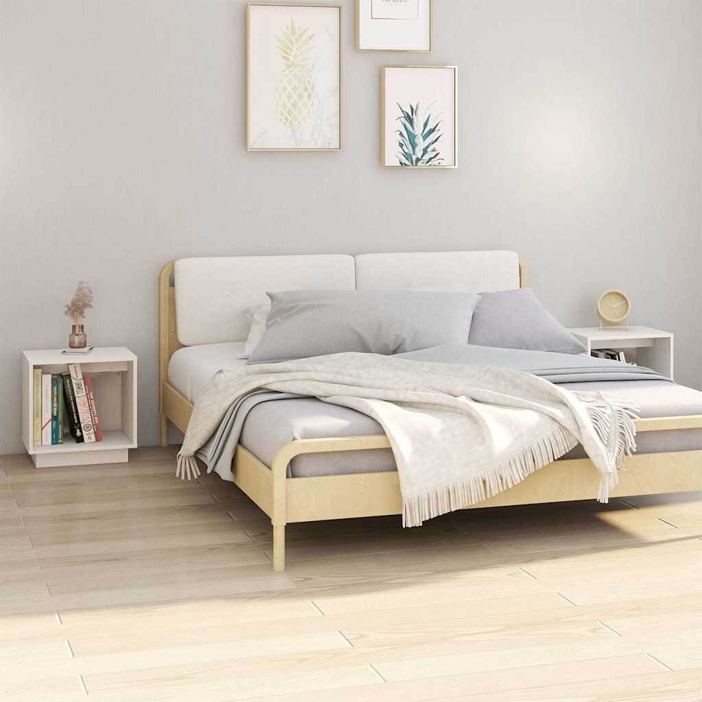 vidaXL Нощни шкафчета 2 бр бели 40x30x40 см борово дърво масив