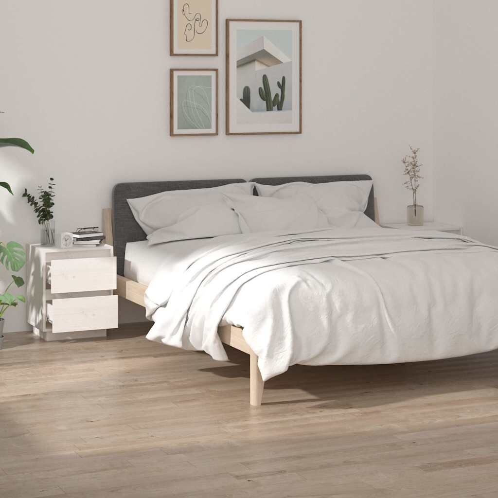 vidaXL Нощни шкафчета 2 бр бели 40x35x50 см борово дърво масив