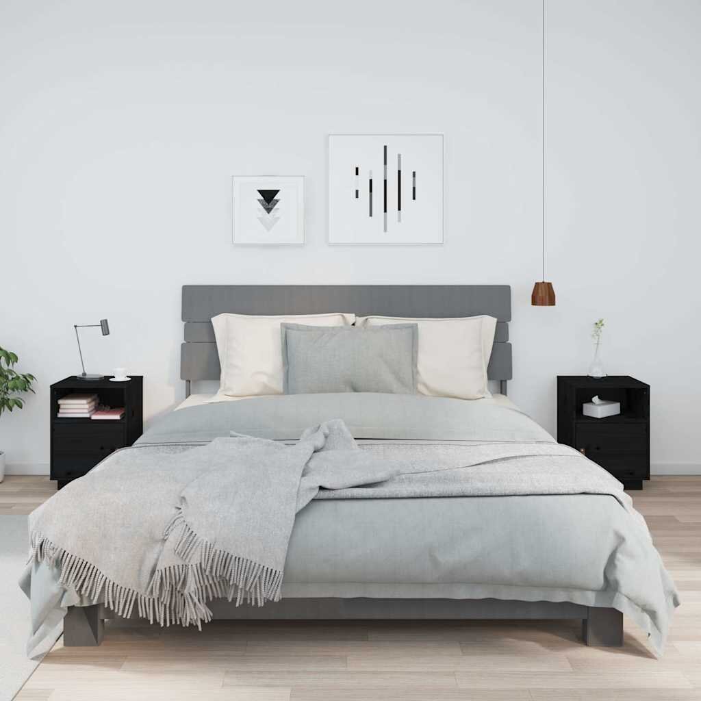 vidaXL Нощни шкафчета 2 бр черни 40x34x55 см борово дърво масив