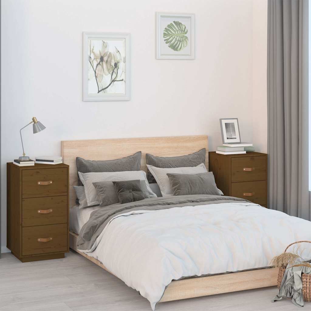 vidaXL Нощни шкафчета 2 бр меденокафяви 40x40x75 см бор масив