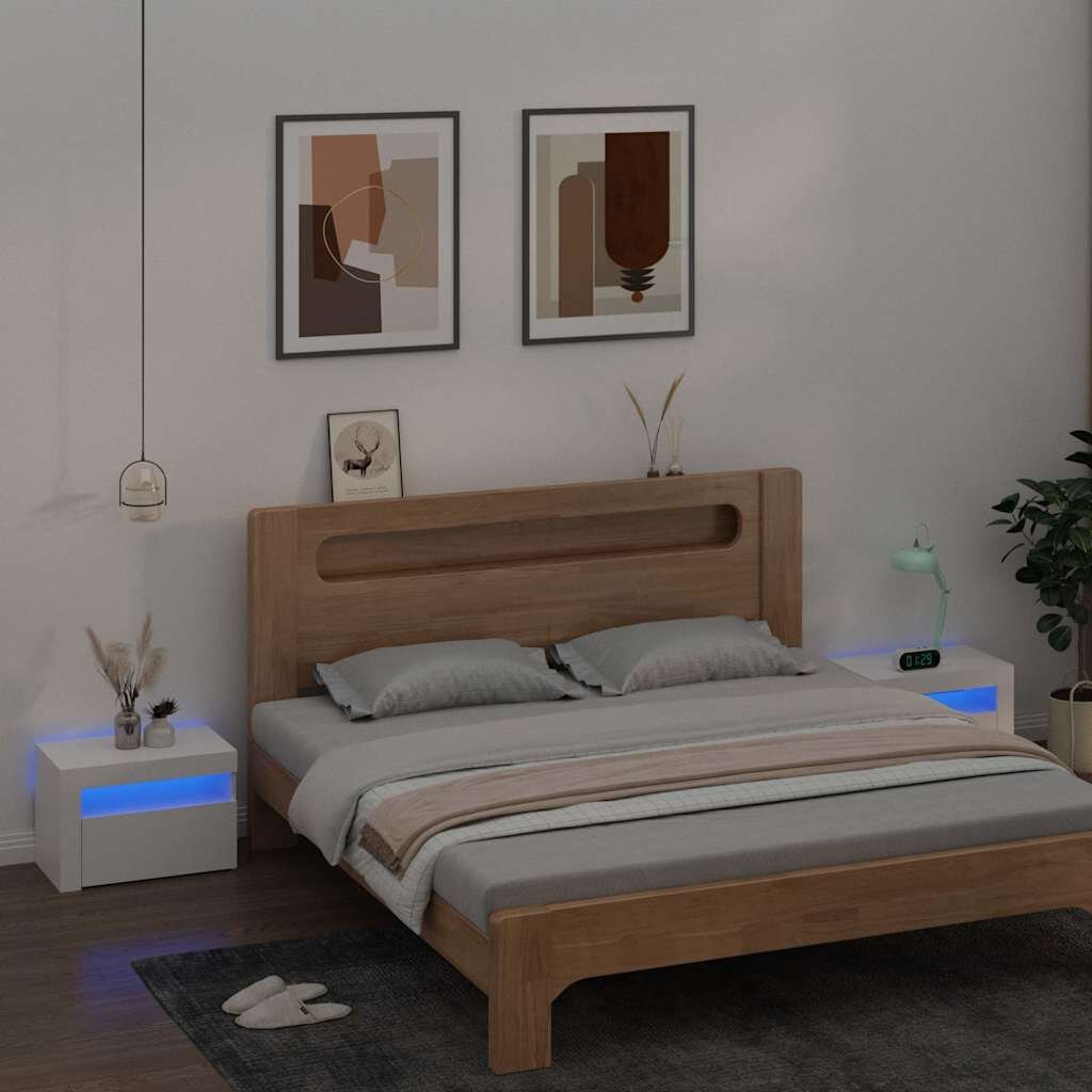 vidaXL Нощни шкафчета 2 бр с LED бели 60x35x40 см