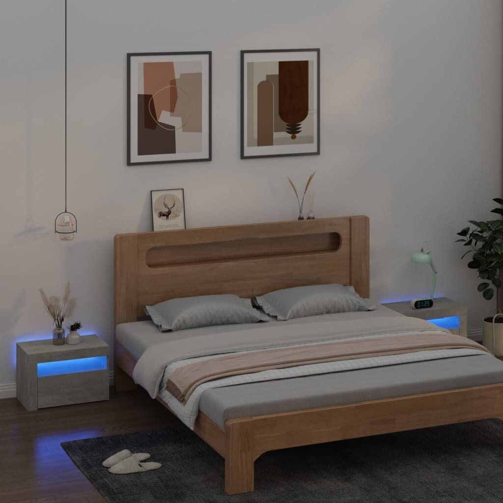 vidaXL Нощни шкафчета 2 бр с LED бетонно сиви 60x35x40 см