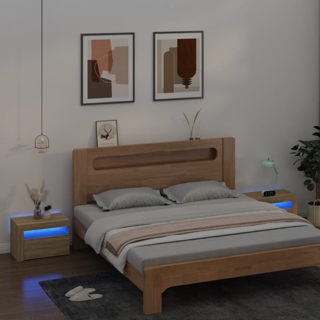 vidaXL Нощни шкафчета 2 бр с LED дъб сонома 60x35x40 см