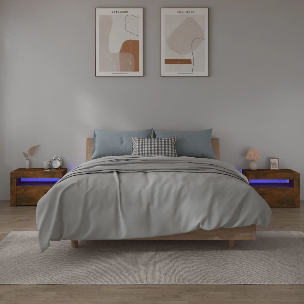 vidaXL Нощни шкафчета 2 бр с LED опушен дъб 60x35x40 см
