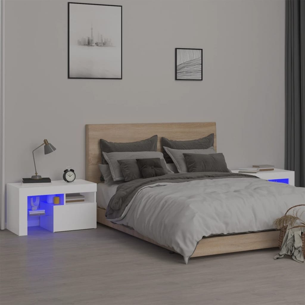 vidaXL Нощни шкафчета 2 бр с LED осветление бели 70x365x40 см