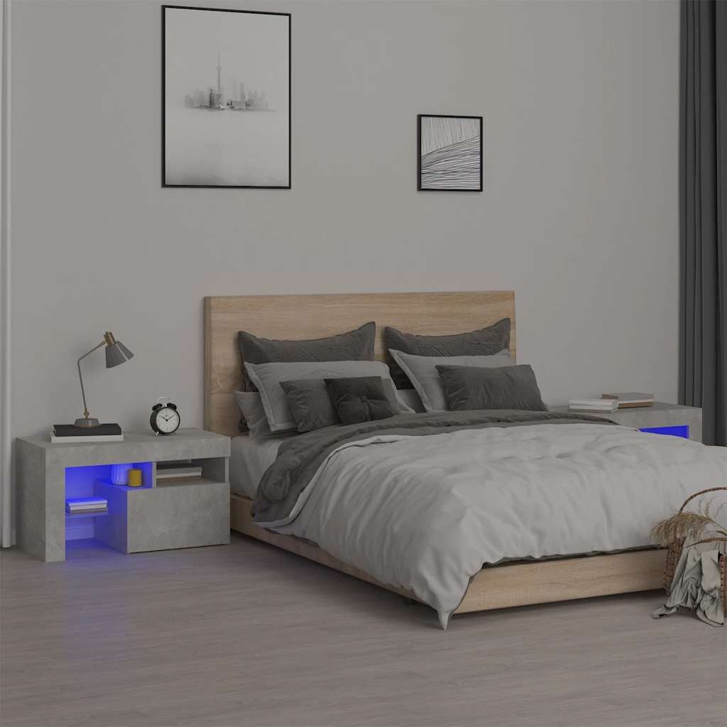 vidaXL Нощни шкафчета 2 бр с LED осветление бетонно сиви 70x365x40 см