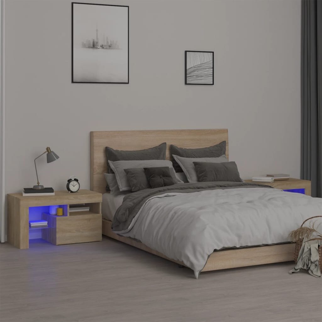 vidaXL Нощни шкафчета 2 бр с LED осветление сонома дъб 70x365x40 см