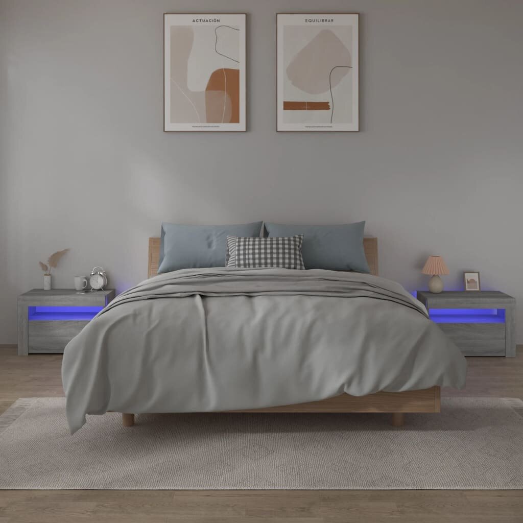vidaXL Нощни шкафчета 2 бр с LED сив сонома 60x35x40 см