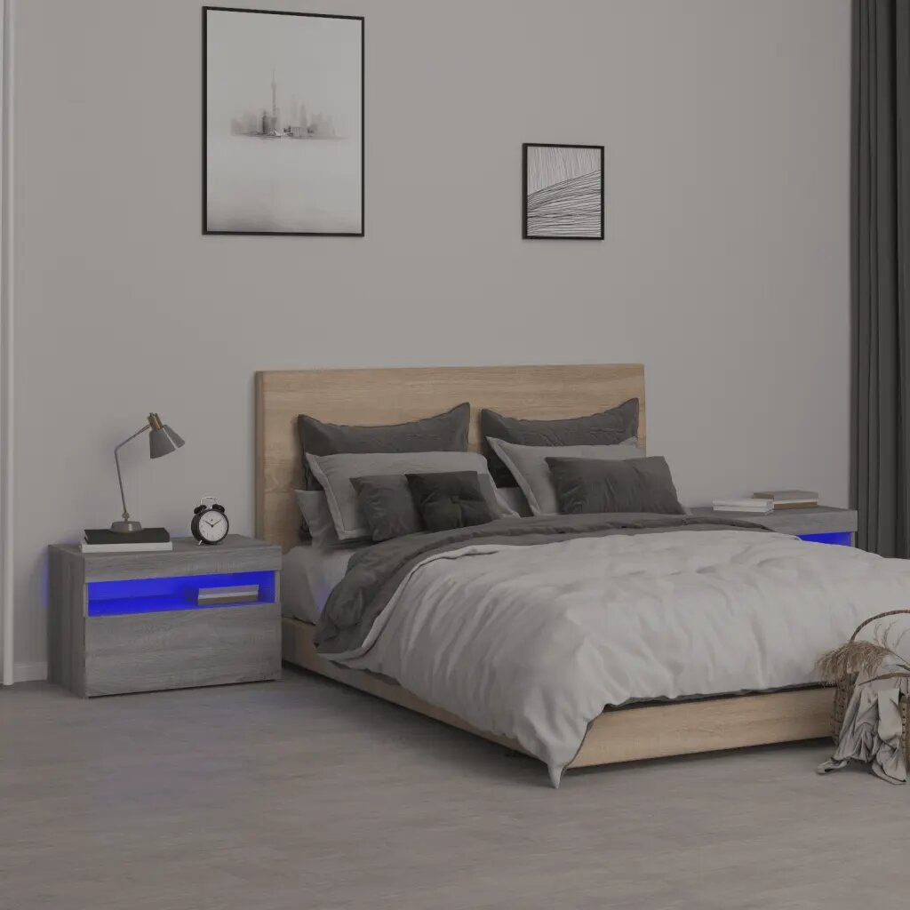 vidaXL Нощни шкафчета 2 бр с LED светлини сив сонома 60x35x40 см
