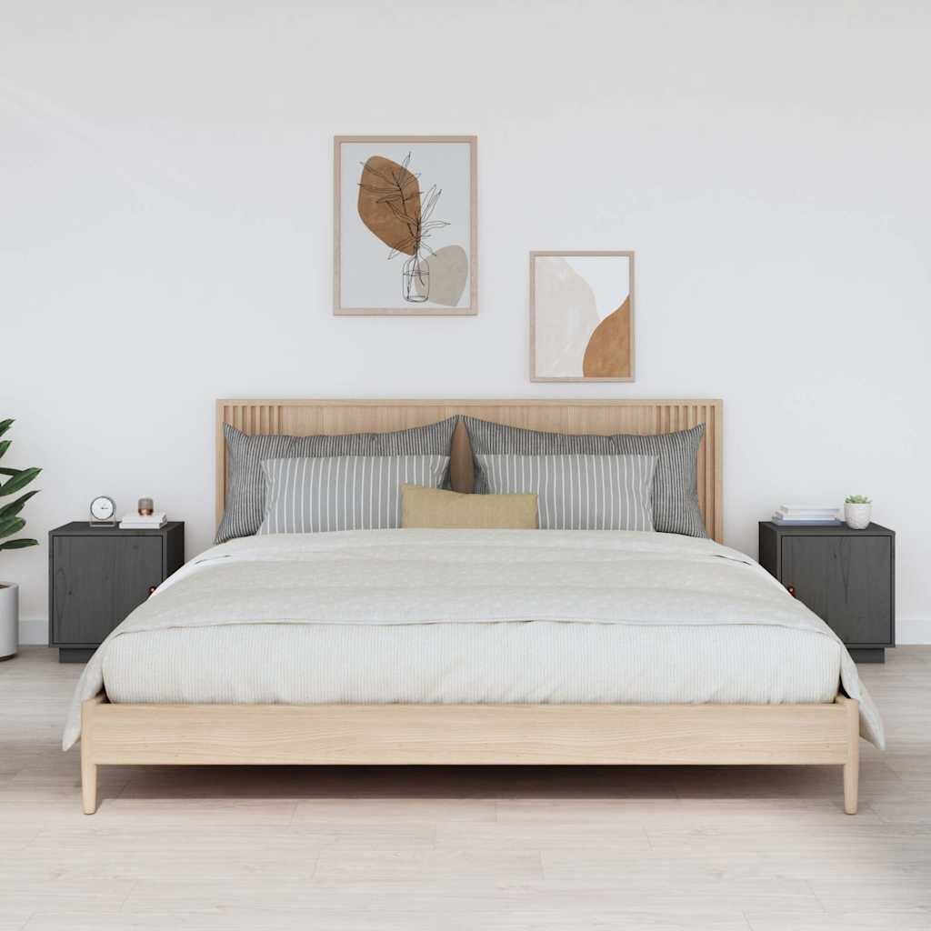 vidaXL Нощни шкафчета 2 бр сиви 40x34x45 см борово дърво масив