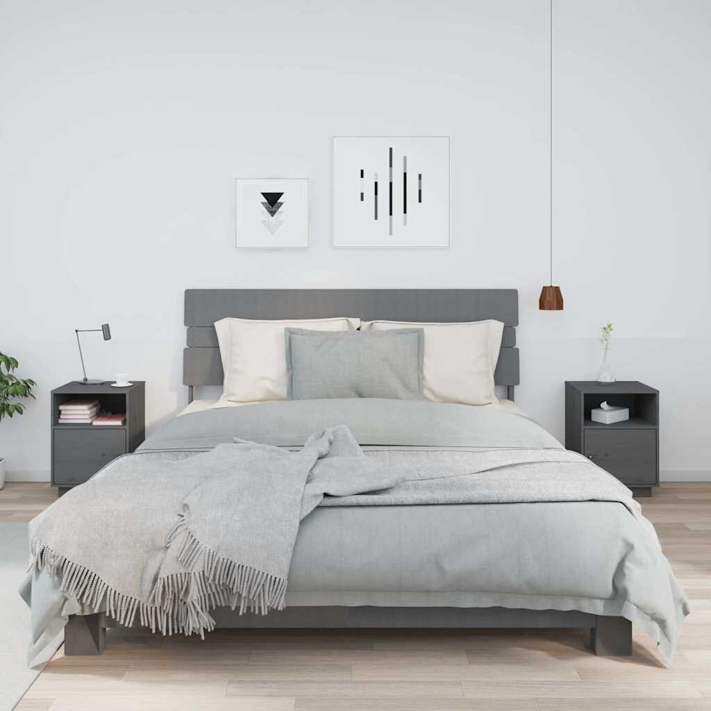 vidaXL Нощни шкафчета 2 бр сиви 40x34x55 см борово дърво масив