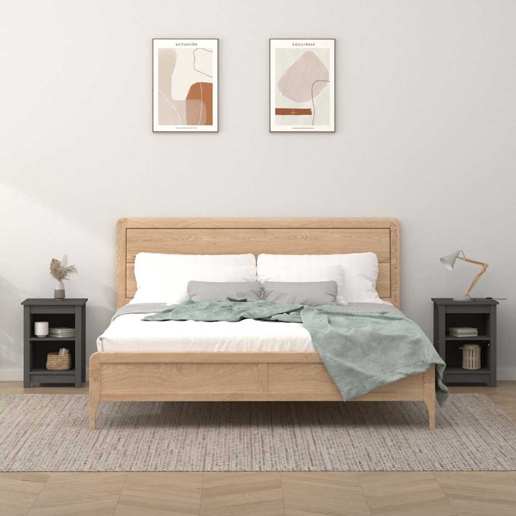 vidaXL Нощни шкафчета 2 бр сиви 40x35x55 см борово дърво масив