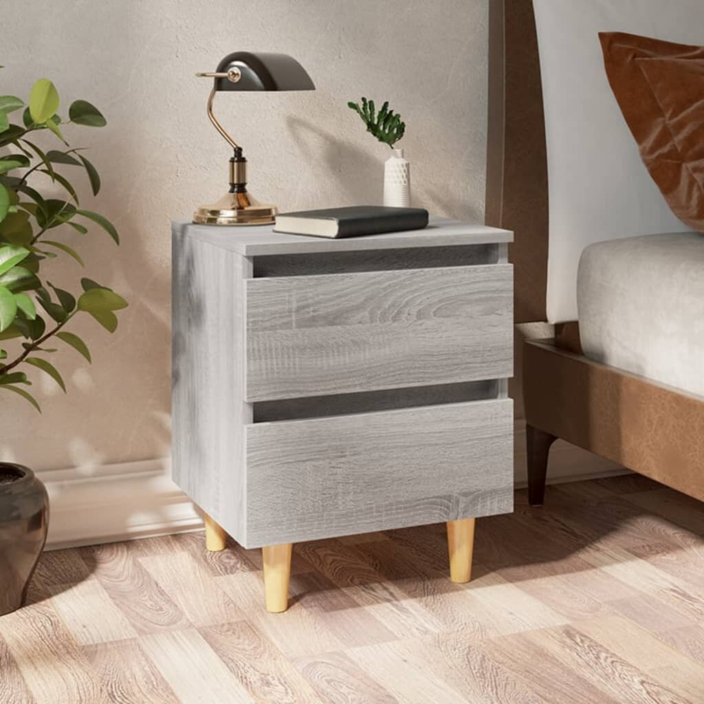 vidaXL Нощни шкафчета крака масивно дърво 2 бр сив сонома 40x35x50 см