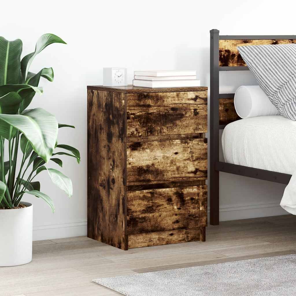 vidaXL Нощни шкафчета с 3 чекмеджета 2 бр опушен дъб 39x35x65 см