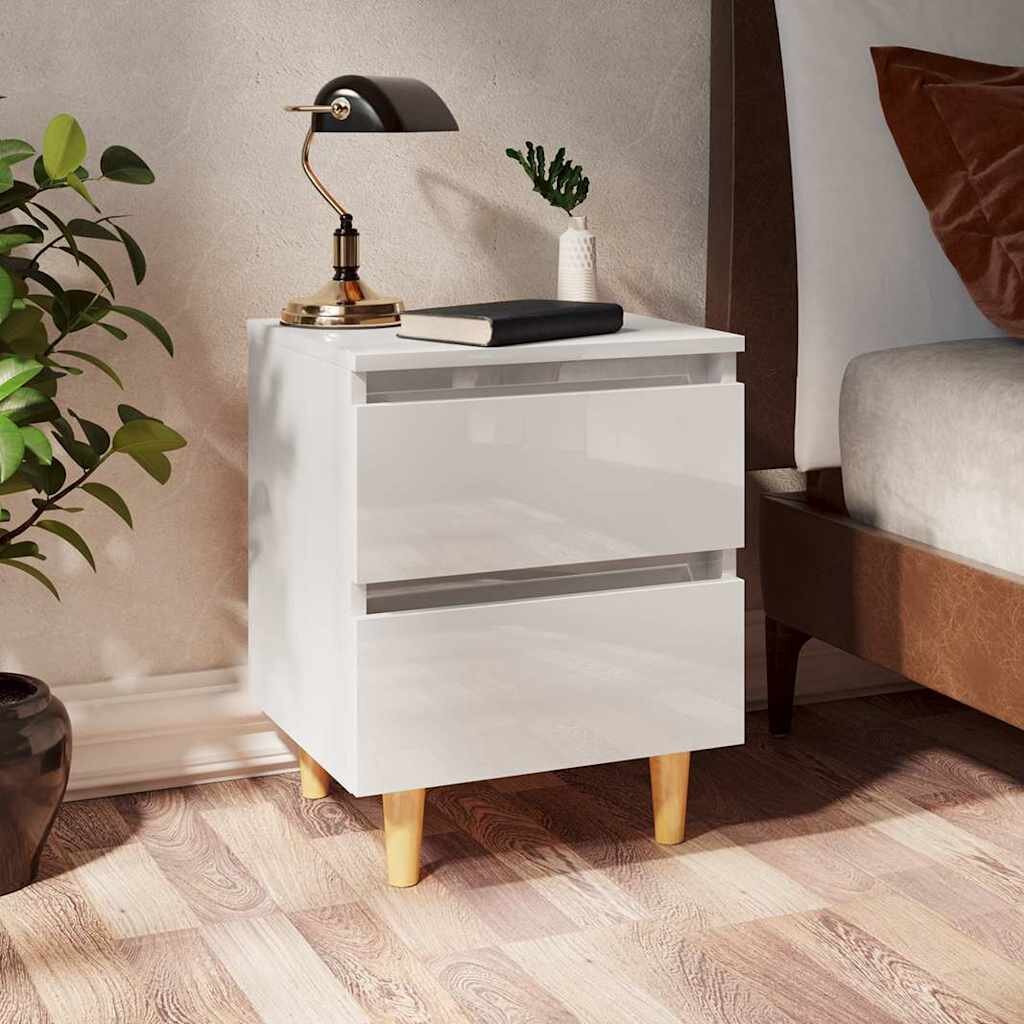 vidaXL Нощни шкафчета с борови крака 2 бр бял гланц 40x35x50 см