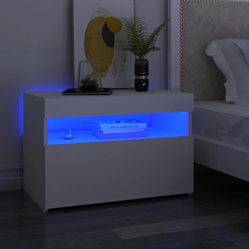 vidaXL Нощни шкафчета с LED 2 бр бели 60x35x40 см инженерно дърво